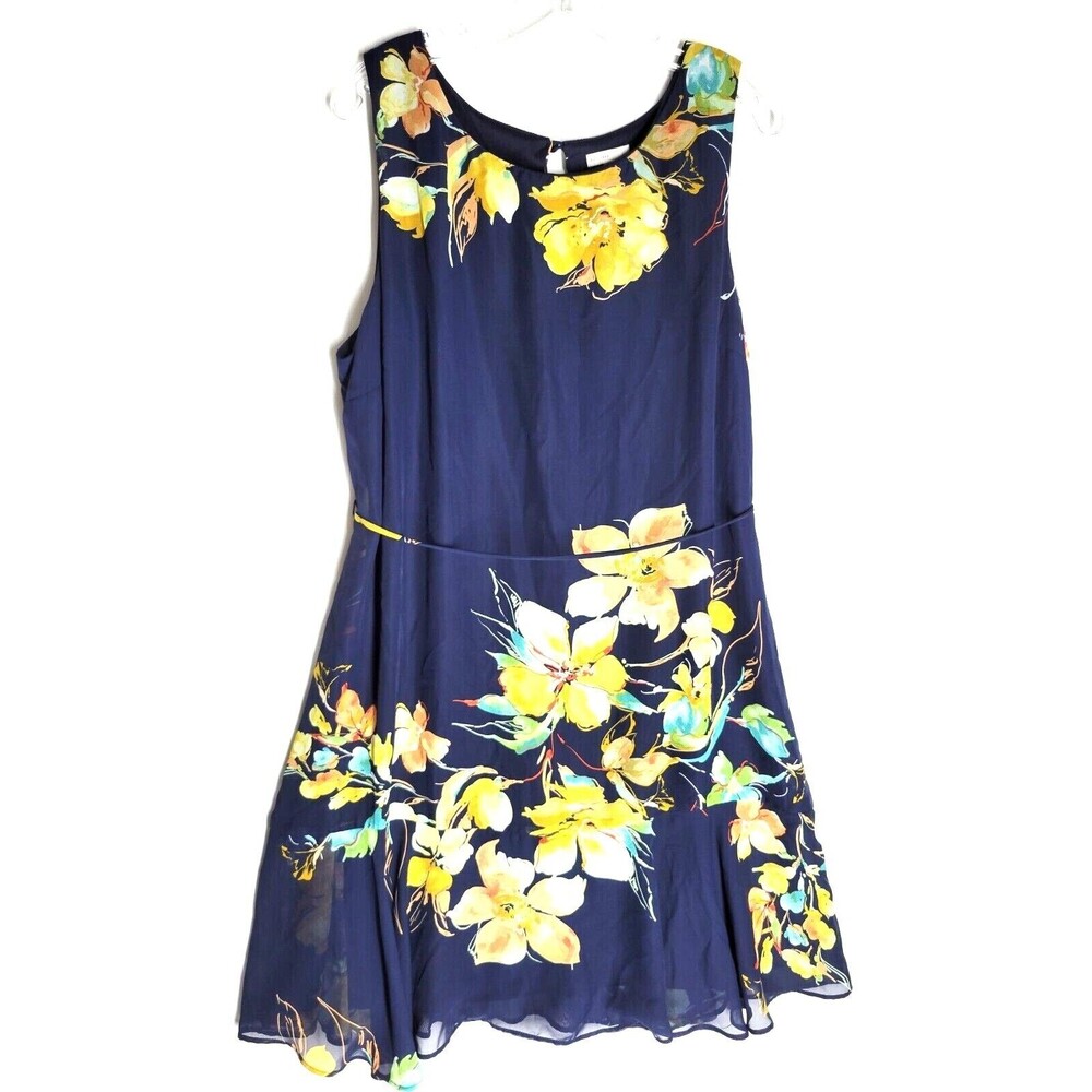 Cato Est. 1946 Sleeveless Dress Navy Blue Floral Tiered Sheer Lined Size XL